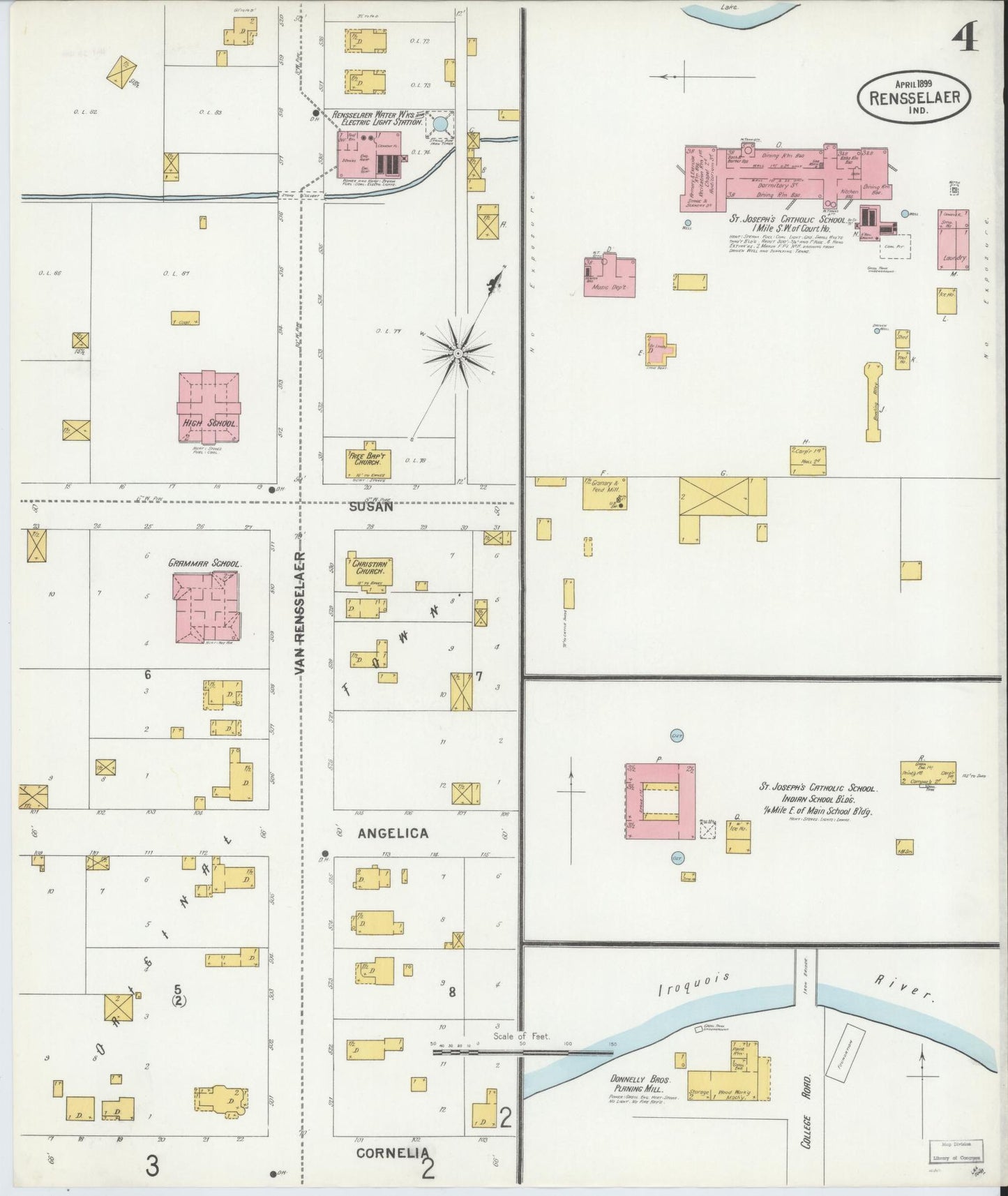 Sanborn Fire Insurance Map from Rensselaer, Jasper County, Indiana (1899), Sheet #0004 - Complete Map Set gallery image, historic Sanborn map, vintage wall art, Indiana Indiana