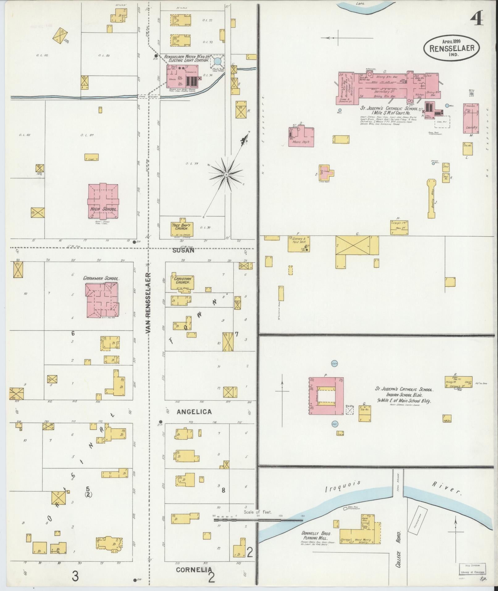 Sanborn Fire Insurance Map from Rensselaer, Jasper County, Indiana (1899), Sheet #0004 - Complete Map Set gallery image, historic Sanborn map, vintage wall art, Indiana Indiana