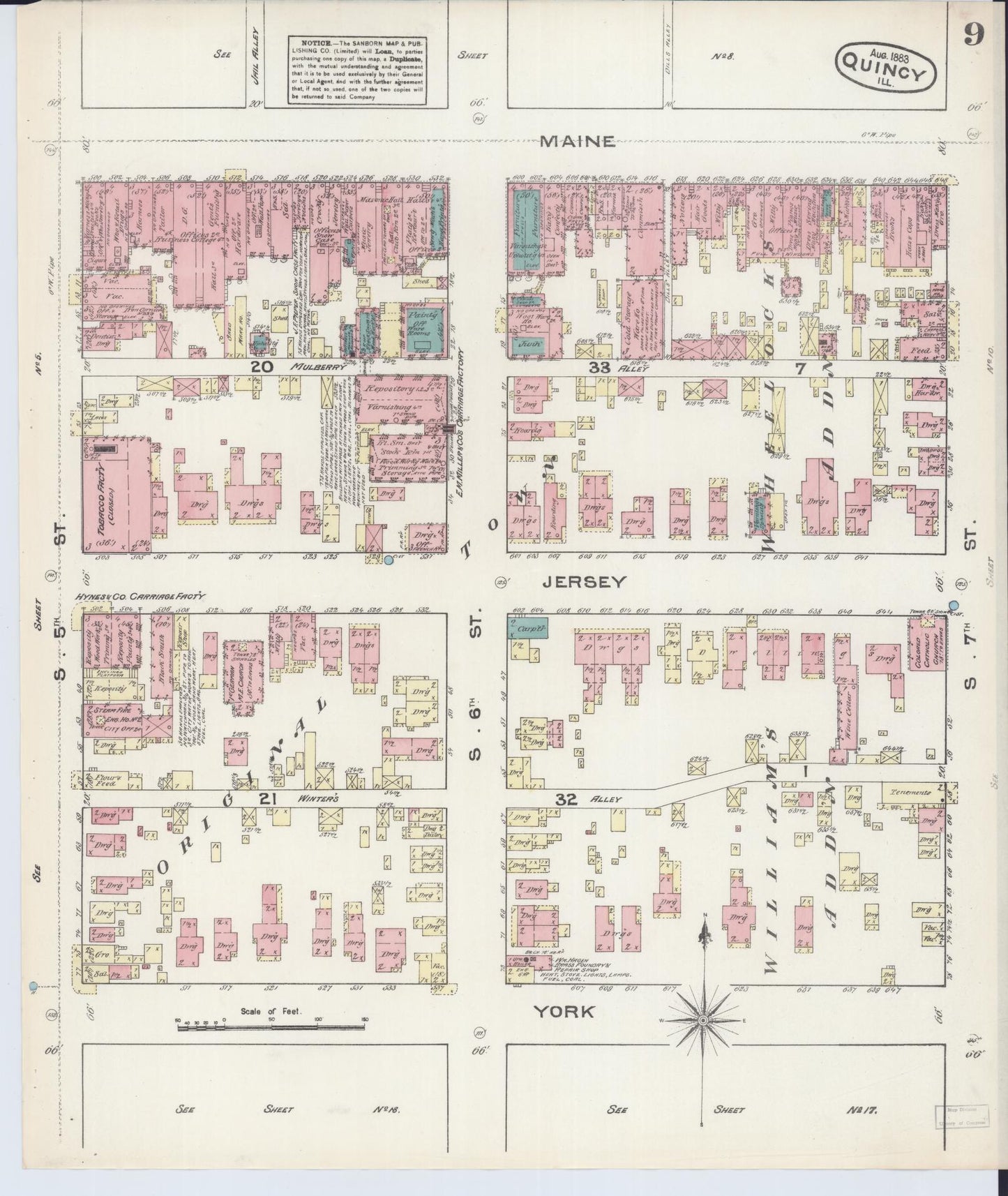 Sanborn Fire Insurance Map from Quincy, Adams County, Illinois (1883), Sheet #0009 - Complete Map Set gallery image, historic Sanborn map, vintage wall art, Illinois Illinois