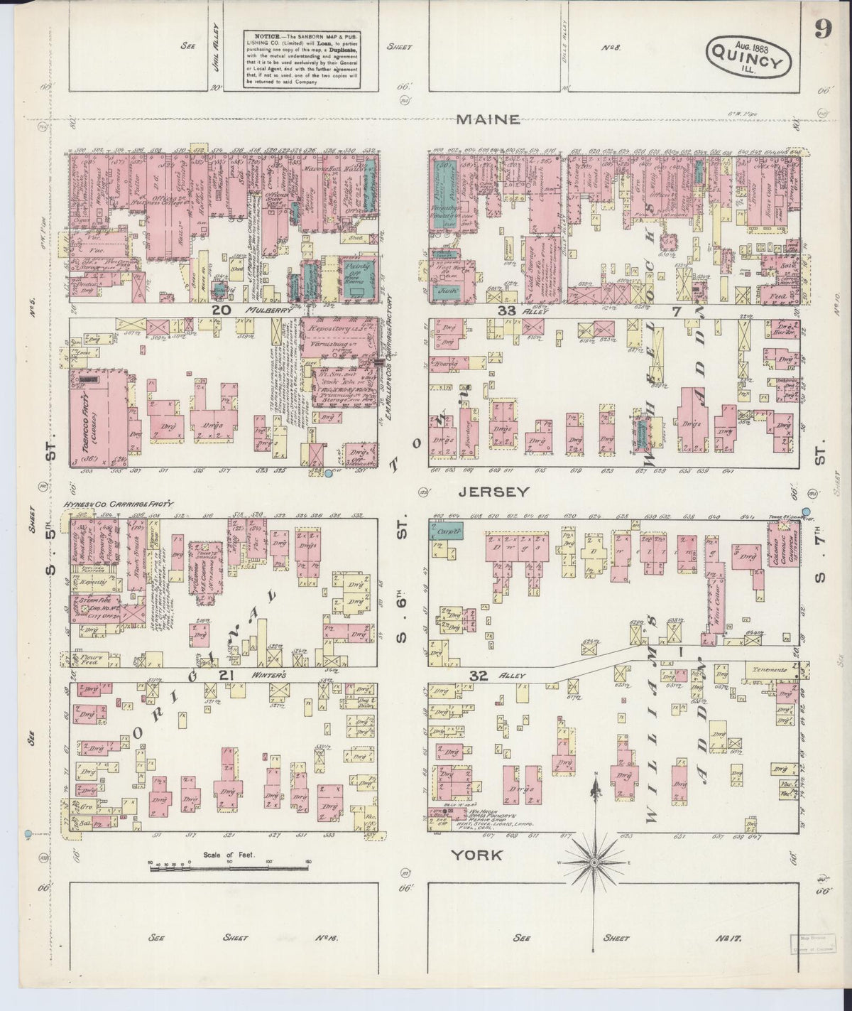 Sanborn Fire Insurance Map from Quincy, Adams County, Illinois (1883), Sheet #0009 - Complete Map Set gallery image, historic Sanborn map, vintage wall art, Illinois Illinois