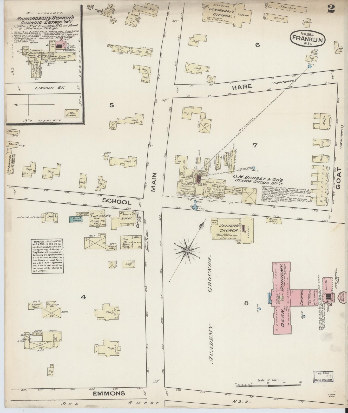 Sanborn Fire Insurance Map from Franklin, Norfolk County, Massachusetts (1884), Sheet #0002 - Historic Sanborn Fire Insurance Map Print, vintage old map wall art, antique decor, genealogy gift, Massachusetts Massachusetts map