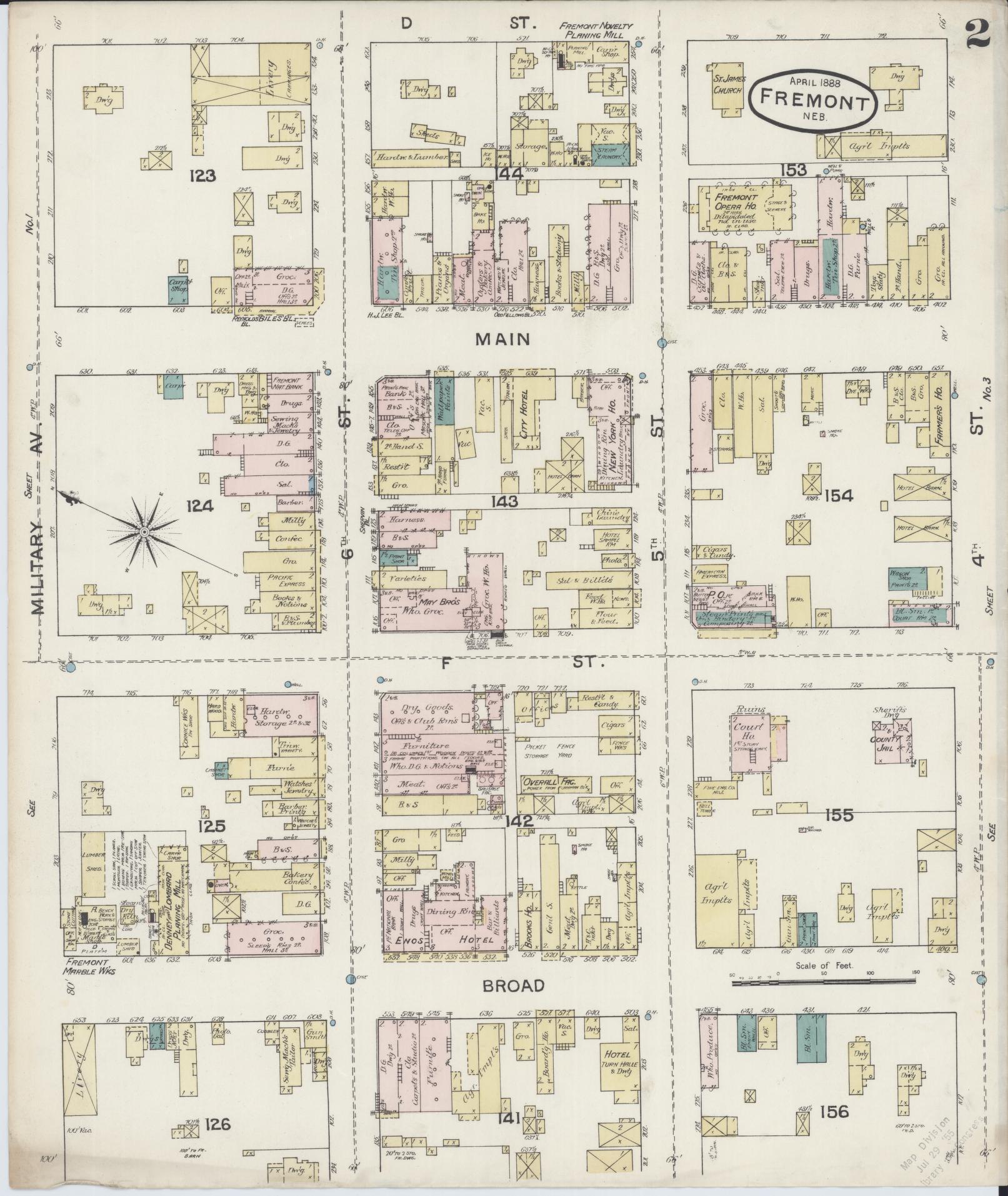 Sanborn Fire Insurance Map from Fremont, Dodge County, Nebraska (1888), Sheet #0002 - Complete Map Set gallery image, historic Sanborn map, vintage wall art, Nebraska Nebraska