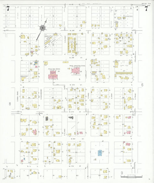 Sanborn Fire Insurance Map from Pecos, Reeves County, Texas (1939), Sheet #0007 - Historic Sanborn Fire Insurance Map Print, vintage old map wall art, antique decor, genealogy gift, Texas Texas map