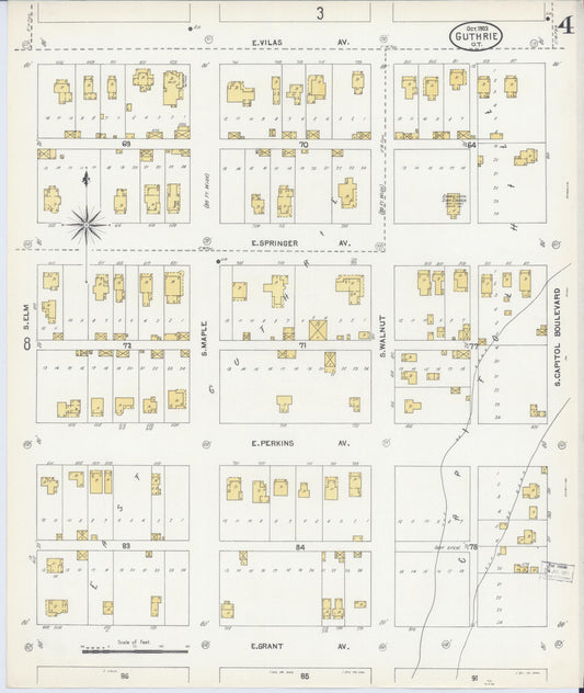 Sanborn Fire Insurance Map from Guthrie, Logain County, Oklahoma (1903), Sheet #0004 - Historic Sanborn Fire Insurance Map Print, vintage old map wall art, antique decor, genealogy gift, Oklahoma Oklahoma map