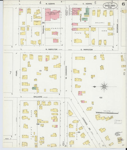 Sanborn Fire Insurance Map from Ypsilanti, Washtenaw County, Michigan (1899), Sheet #0006 - Historic Sanborn Fire Insurance Map Print, vintage old map wall art, antique decor, genealogy gift, Michigan Michigan map