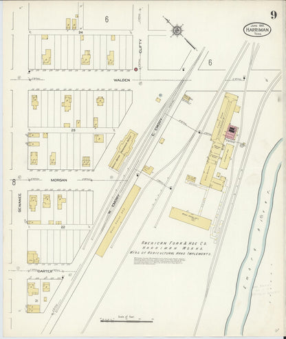 Sanborn Fire Insurance Map from Harriman, Roane County, Tennessee (1913), Sheet #0009 - Complete Map Set gallery image, historic Sanborn map, vintage wall art, Tennessee Tennessee