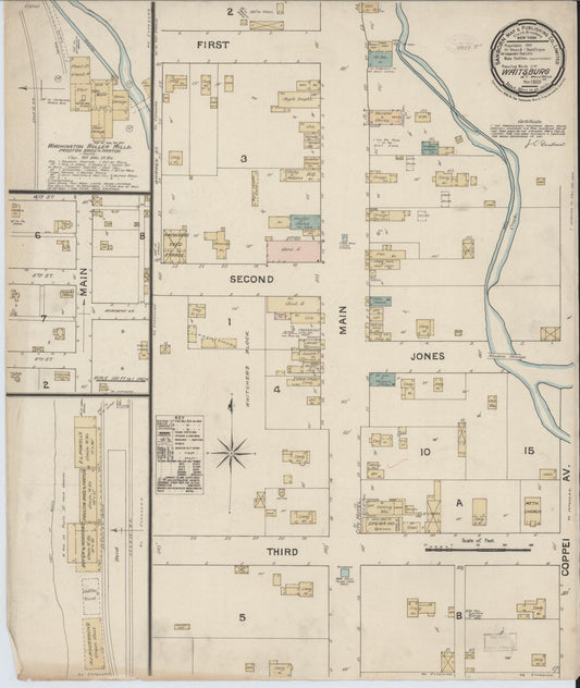 Sanborn Fire Insurance Map from Waitsburg, Walla Walla County, Washington (1888), Sheet #0001 - Historic Sanborn Fire Insurance Map Print, vintage old map wall art, antique decor, genealogy gift, Washington Washington map