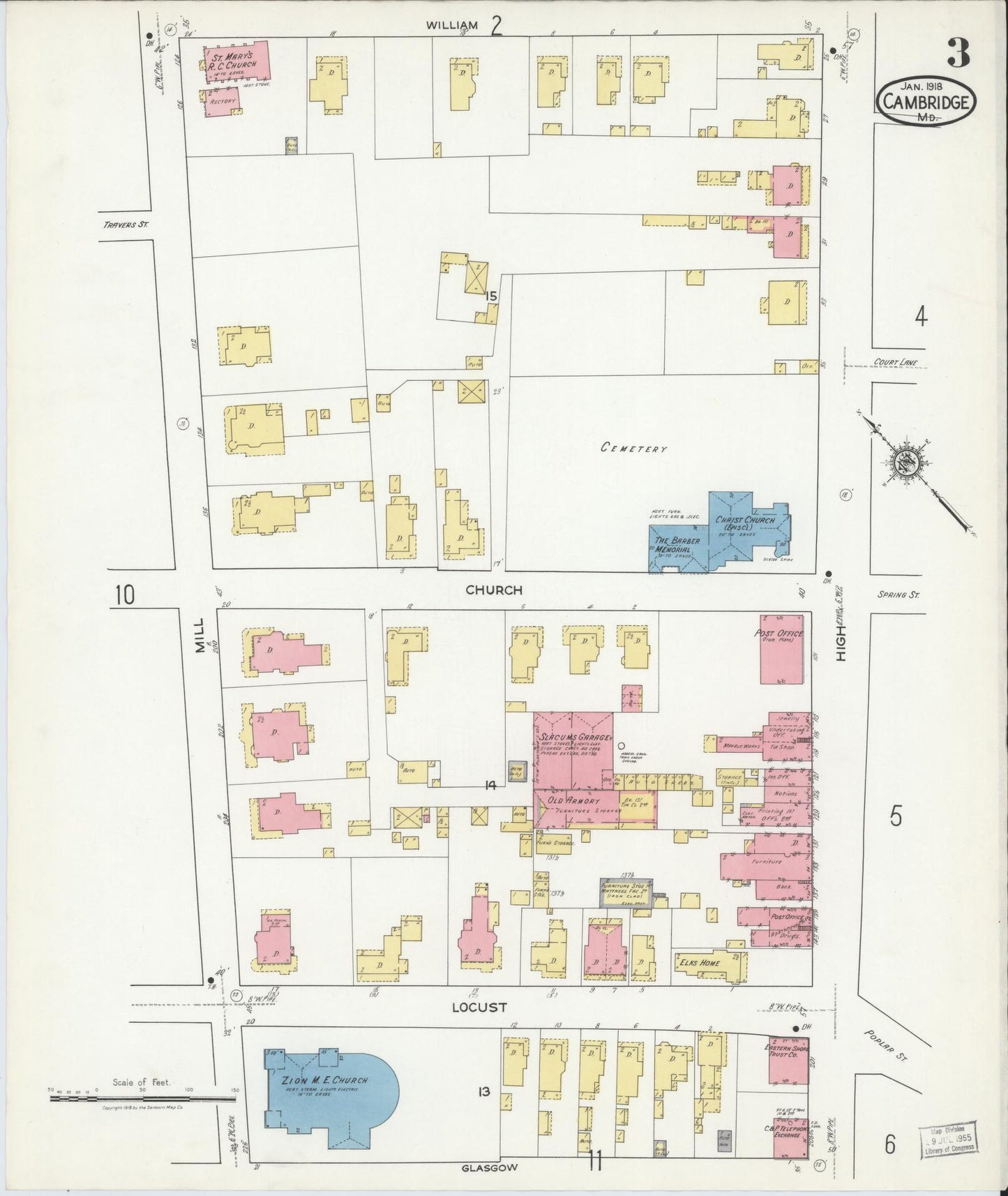 Sanborn Fire Insurance Map from Cambridge, Dorchester County, Maryland (1918), Sheet #0003 - Complete Map Set gallery image, historic Sanborn map, vintage wall art, Maryland Maryland