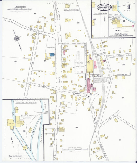 Sanborn Fire Insurance Map from Manchester, Bennington County, Vermont. (1921), Sheet 9 – Historic Sanborn Fire Insurance Map Print