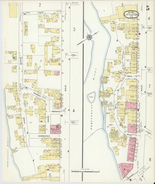 Sanborn Fire Insurance Map from Littleton, Grafton County, New Hampshire (1912), Sheet #0005 - Historic Sanborn Fire Insurance Map Print, vintage old map wall art, antique decor, genealogy gift, New Hampshire New Hampshire map