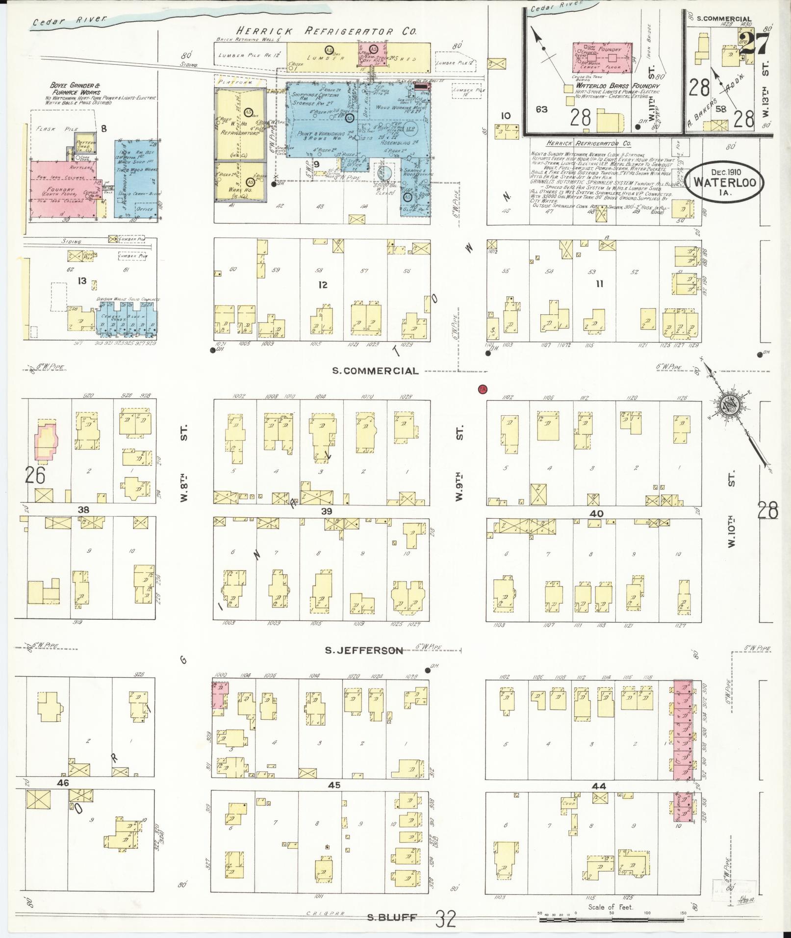 Sanborn Fire Insurance Map from Waterloo, Black Hawk County, Iowa (1910), Sheet #0027 - Historic Sanborn Fire Insurance Map Print