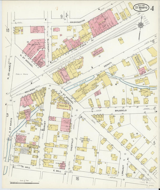 Sanborn Fire Insurance Map from Saint Marys, Elk County, Pennsylvania (1915), Sheet #0004 - Historic Sanborn Fire Insurance Map Print, vintage old map wall art, antique decor, genealogy gift, Pennsylvania Pennsylvania map