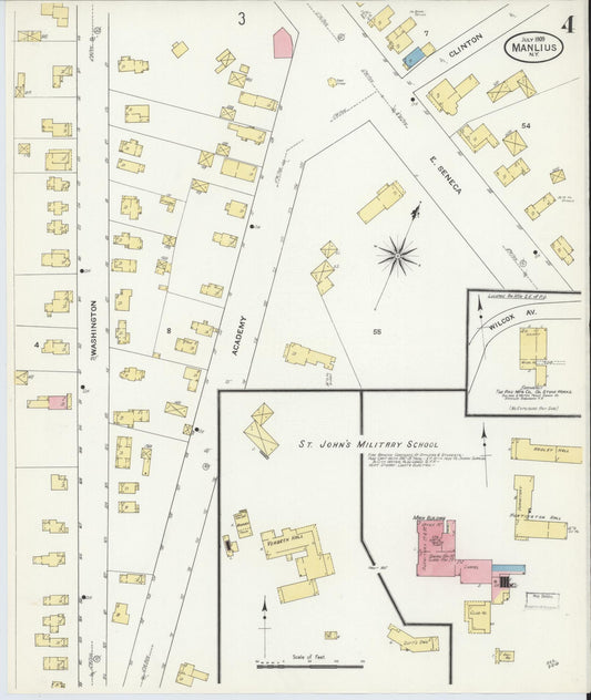 Sanborn Fire Insurance Map from Manlius, Onondaga County, New York (1909), Sheet #0004 - Historic Sanborn Fire Insurance Map Print, vintage old map wall art, antique decor, genealogy gift, New York New York map