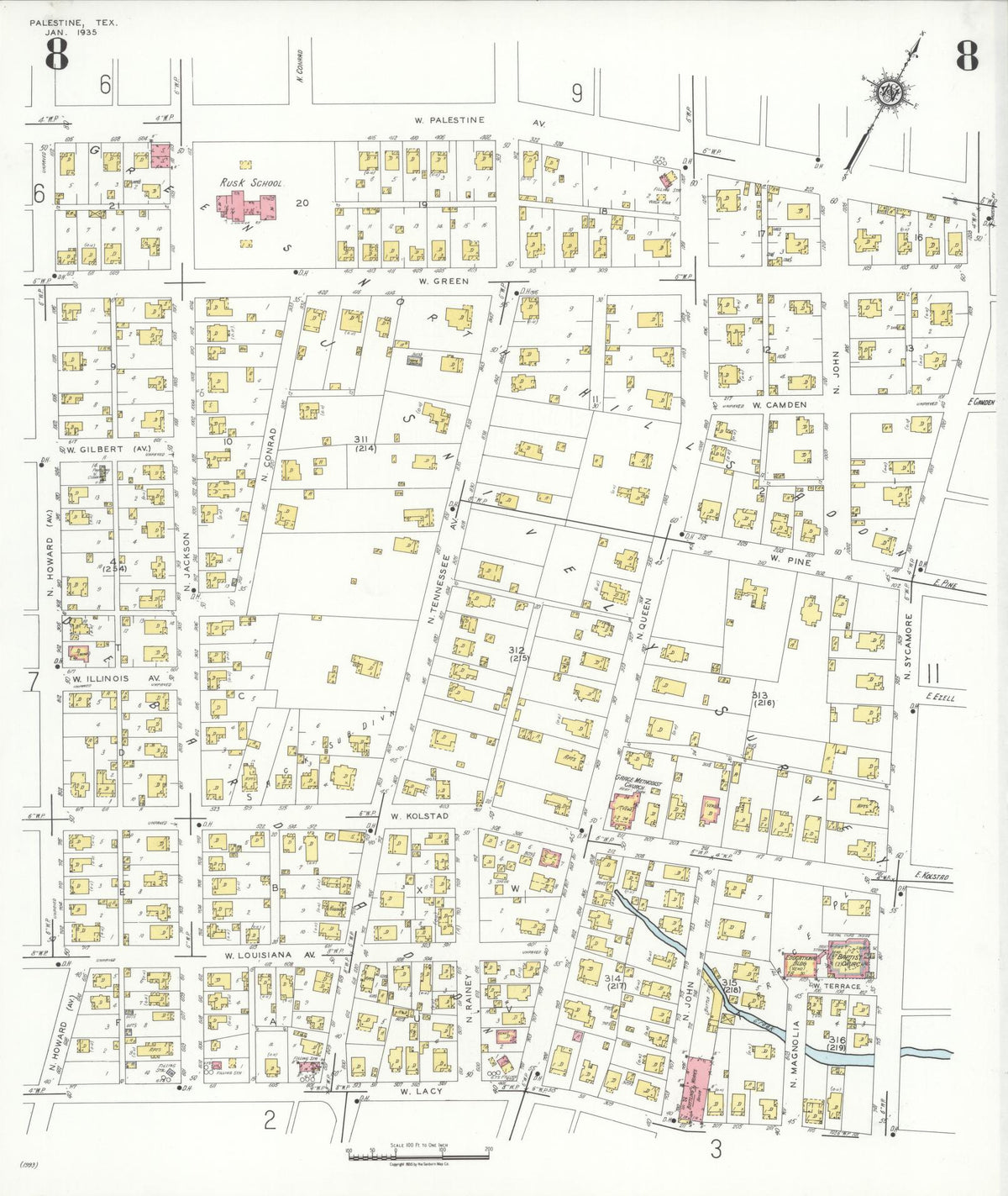 Sanborn Fire Insurance Map from Palestine, Anderson County, Texas (1935), Sheet #0008 - Complete Map Set gallery image, historic Sanborn map, vintage wall art, Texas Texas