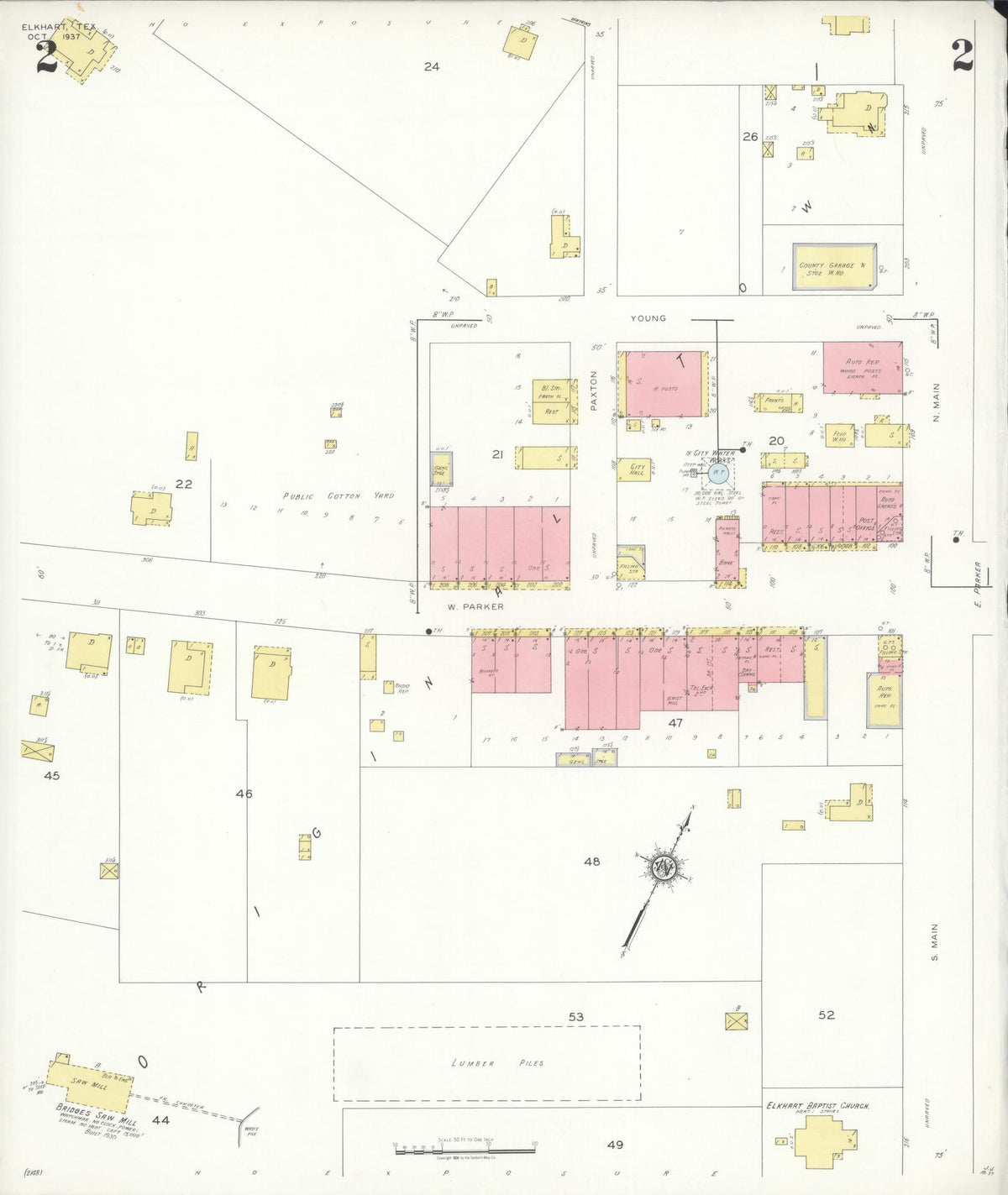 Sanborn Fire Insurance Map from Elkhart, Anderson County, Texas (1937), Sheet #0002 - Historic Sanborn Fire Insurance Map Print, vintage old map wall art, antique decor, genealogy gift, Texas Texas map