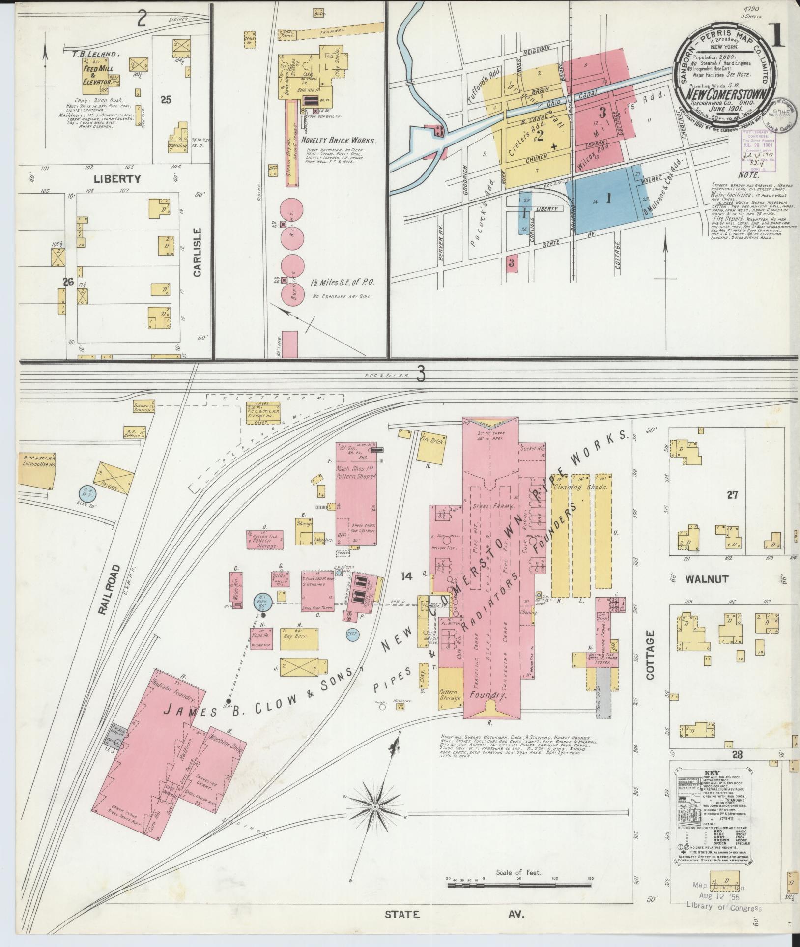 Sanborn Fire Insurance Map from Newcomerstown, Tuscarawas County, Ohio (1901), Sheet #0001 - Historic Sanborn Fire Insurance Map Print, vintage old map wall art, antique decor, genealogy gift, Ohio Ohio map