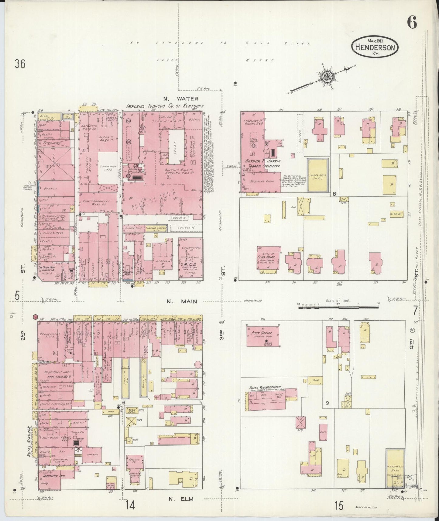 Sanborn Fire Insurance Map from Henderson, Henderson County, Kentucky (1913), Sheet #0006 - Complete Map Set gallery image, historic Sanborn map, vintage wall art, Kentucky Kentucky