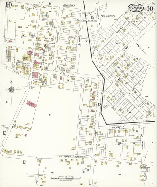 Sanborn Fire Insurance Map from Keansburg, Monmouth County, New Jersey (1923), Sheet #0010 - Historic Sanborn Fire Insurance Map Print, vintage old map wall art, antique decor, genealogy gift, New Jersey New Jersey map