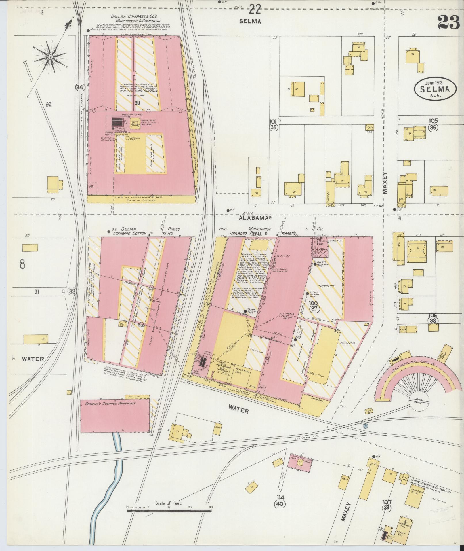 Sanborn Fire Insurance Map from Selma, Dallas County, Alabama (1903), Sheet #0023 - Complete Map Set gallery image, historic Sanborn map, vintage wall art, Alabama Alabama