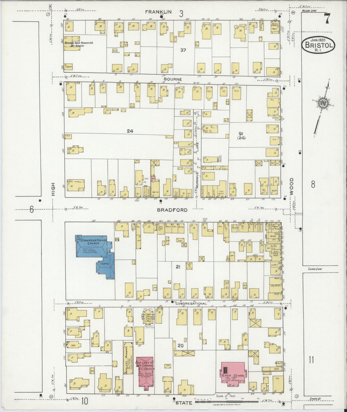 Sanborn Fire Insurance Map from Bristol, Bristol County, Rhode Island (1920), Sheet #0007 - Complete Map Set gallery image, historic Sanborn map, vintage wall art, Rhode Island Rhode Island