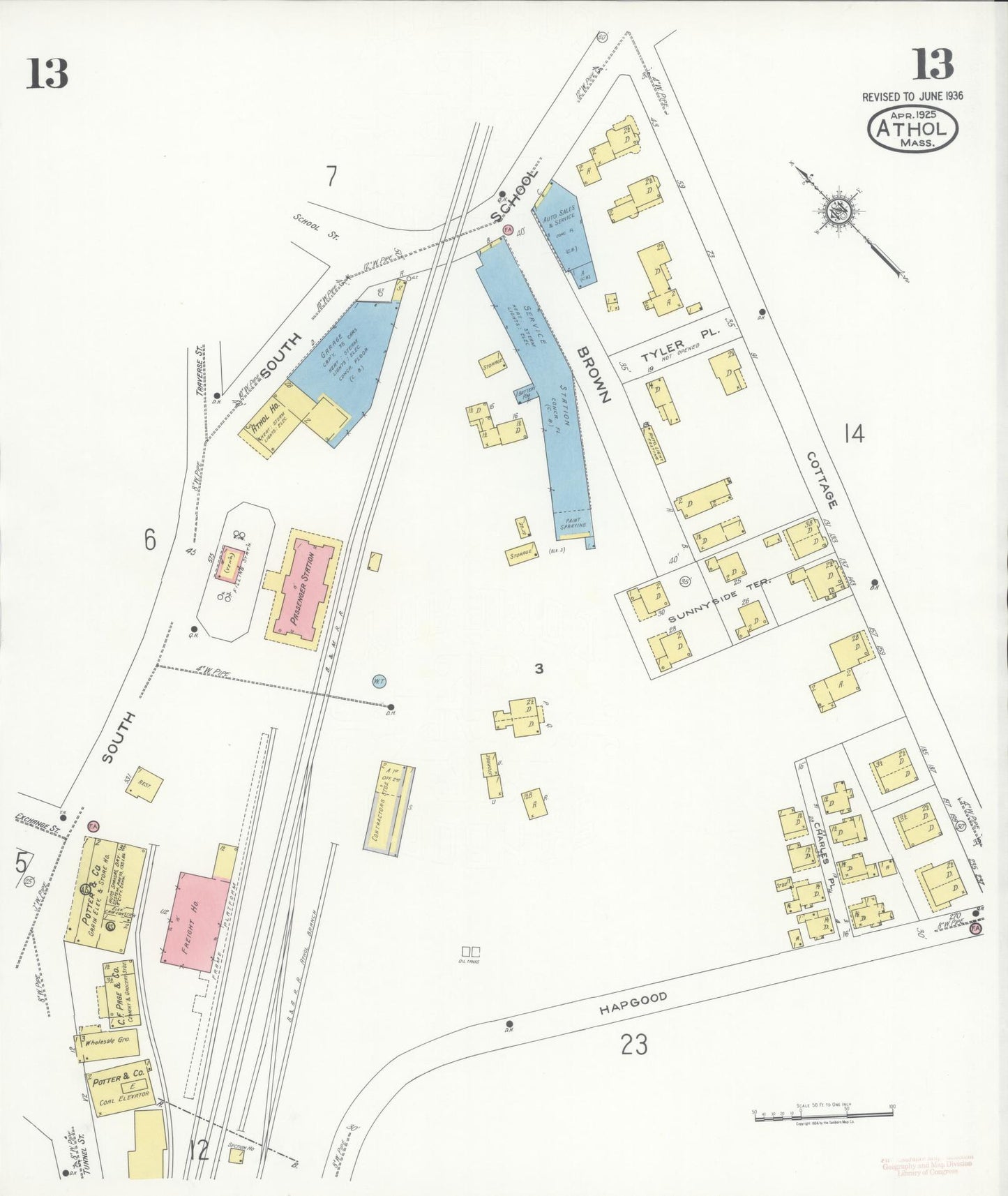 Sanborn Fire Insurance Map from Athol, Worcester County, Massachusetts (1936), Sheet #0013 - Complete Map Set gallery image, historic Sanborn map, vintage wall art, Massachusetts Massachusetts