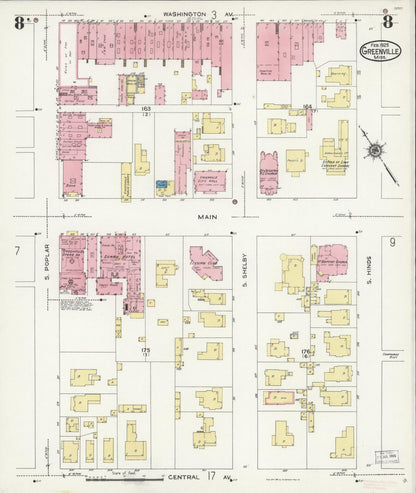 Sanborn Fire Insurance Map from Greenville, Washington County, Mississippi (1925), Sheet #0008 - Complete Map Set gallery image, historic Sanborn map, vintage wall art, Mississippi Mississippi