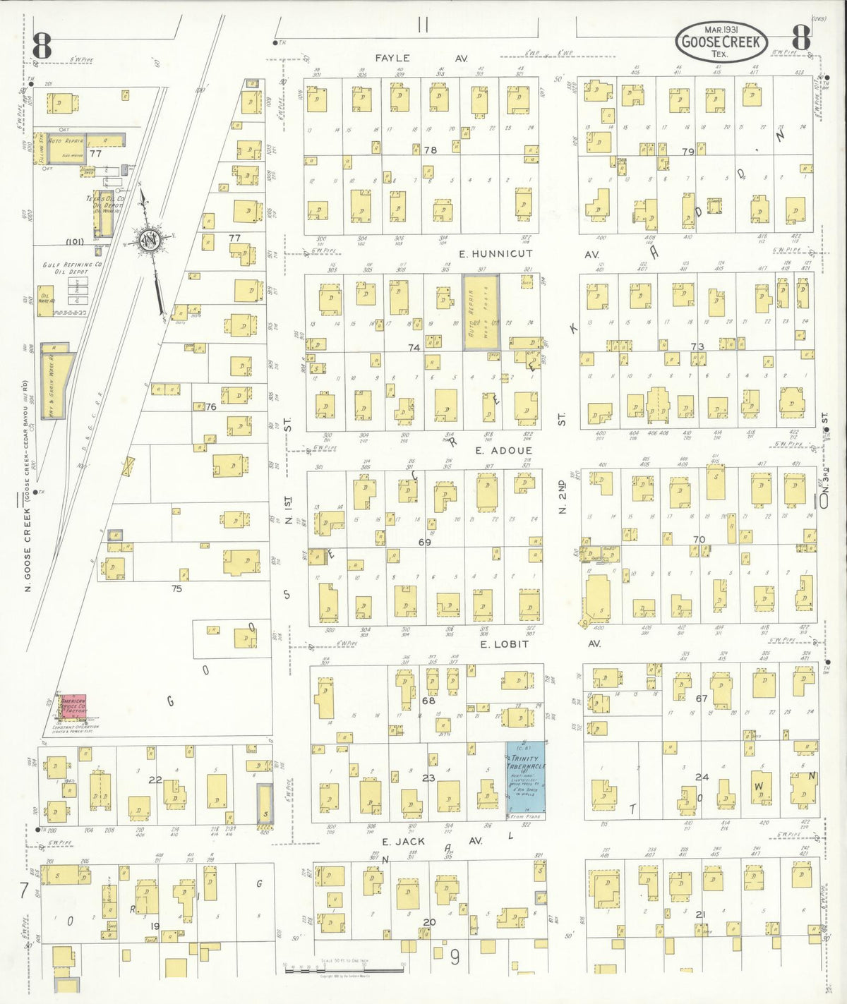 Sanborn Fire Insurance Map from Goose Creek, Harris County, Texas (1931), Sheet #0008 - Complete Map Set gallery image, historic Sanborn map, vintage wall art, Texas Texas