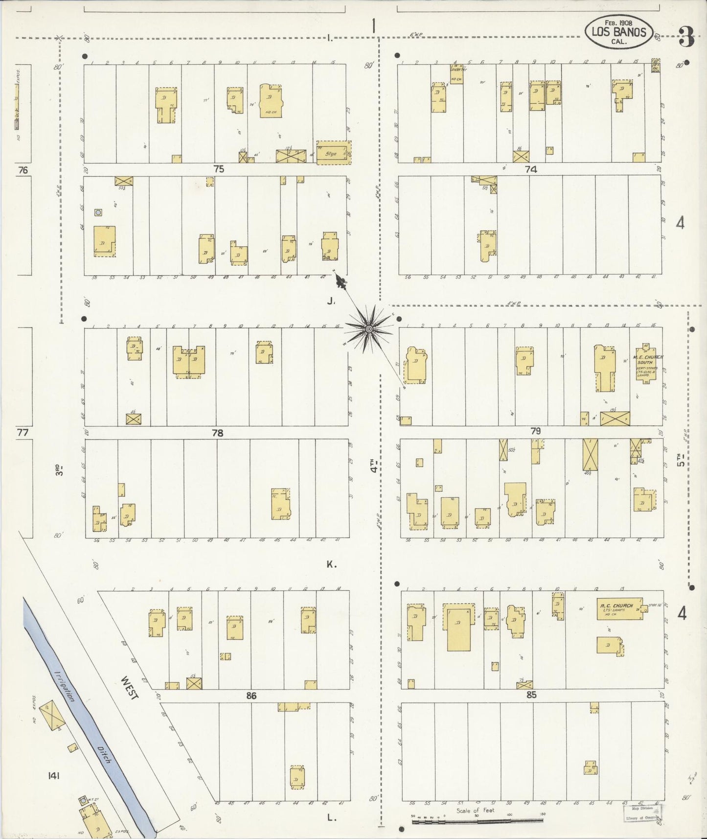 Sanborn Fire Insurance Map from Los Banos, Merced County, California (1908), Sheet #0003 - Historic Sanborn Fire Insurance Map Print, vintage old map wall art, antique decor, genealogy gift, California California map