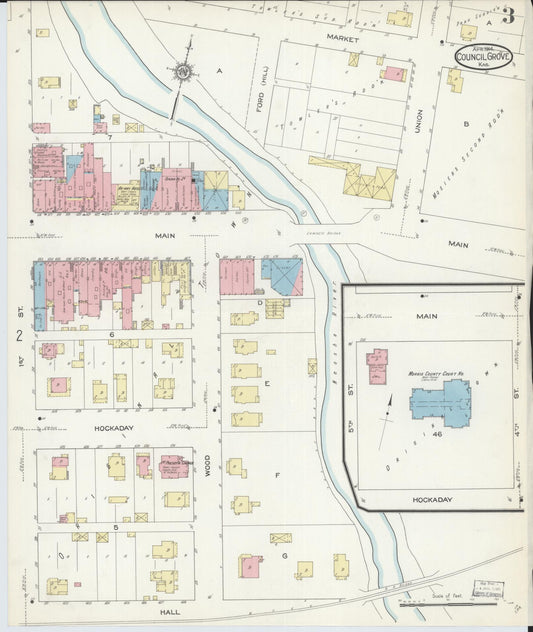 Sanborn Fire Insurance Map from Council Grove, Morris County, Kansas (1914), Sheet #0003 - Historic Sanborn Fire Insurance Map Print, vintage old map wall art, antique decor, genealogy gift, Kansas Kansas map