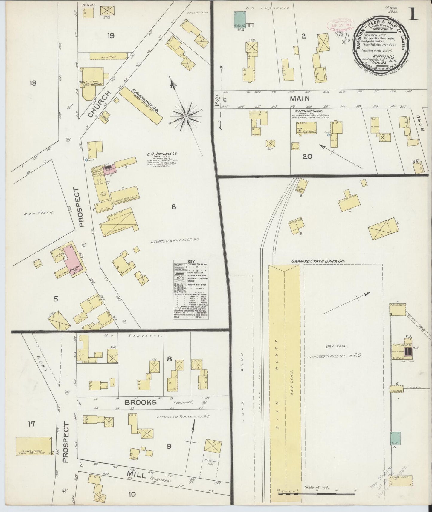 Sanborn Fire Insurance Map from Epping, Rockingham County, New Hampshire (1892), Sheet #0001 - Complete Map Set gallery image, historic Sanborn map, vintage wall art, New Hampshire New Hampshire