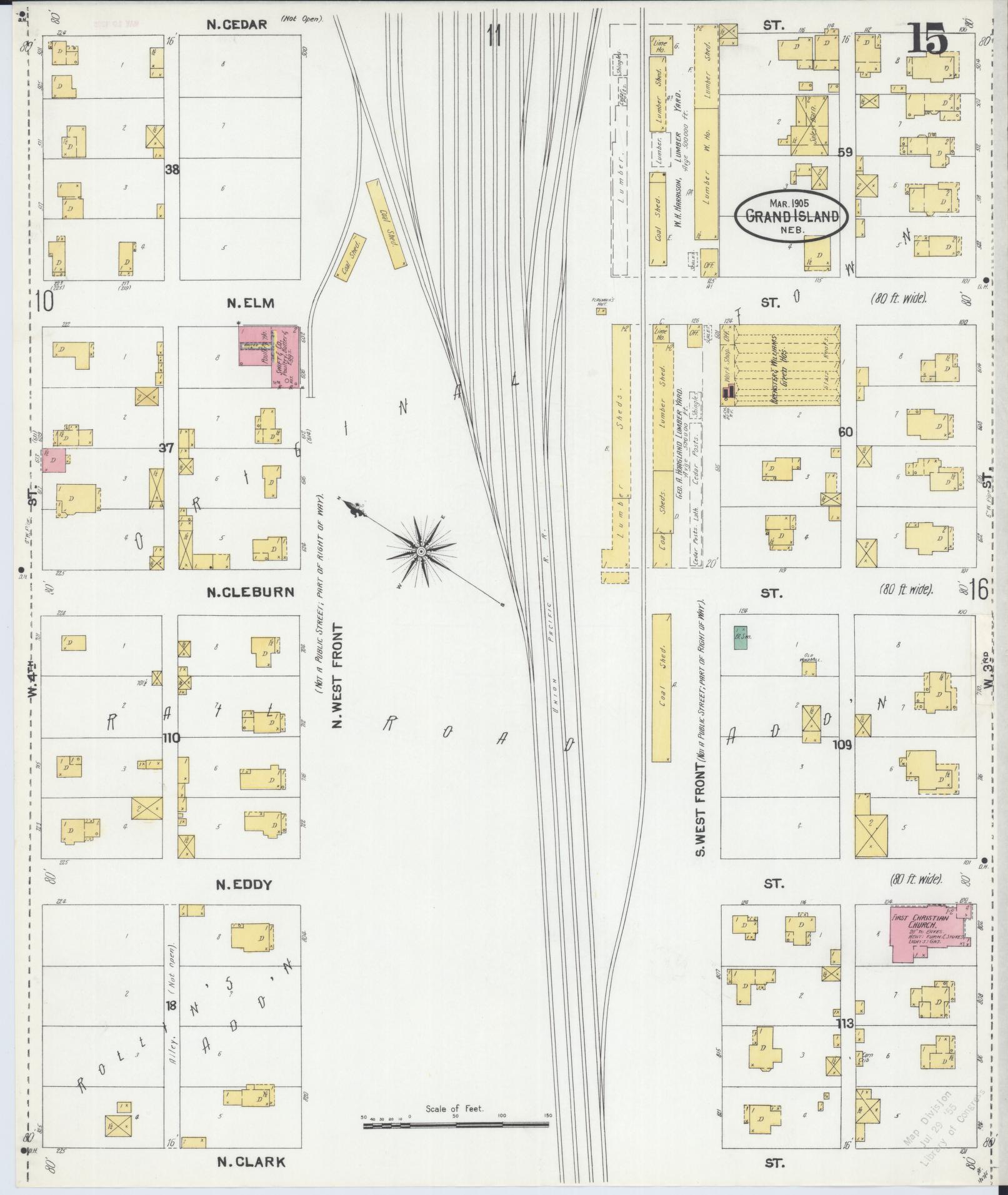 Sanborn Fire Insurance Map from Grand Island, Hall County, Nebraska (1905), Sheet #0015 - Complete Map Set gallery image, historic Sanborn map, vintage wall art, Nebraska Nebraska