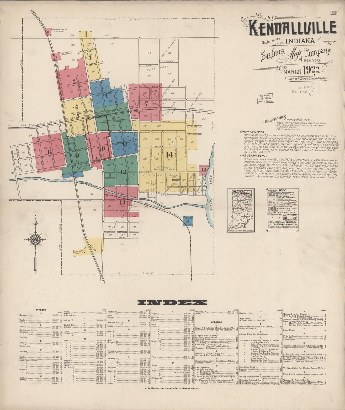 Sanborn Fire Insurance Map from Kendallville, Noble County, Indiana (1922), Sheet #0001 - Complete Map Set gallery image, historic Sanborn map, vintage wall art, Indiana Indiana