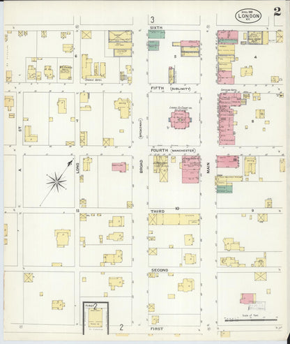 Sanborn Fire Insurance Map from London, Laurel County, Kentucky (1908), Sheet #0002 - Complete Map Set gallery image, historic Sanborn map, vintage wall art, Kentucky Kentucky