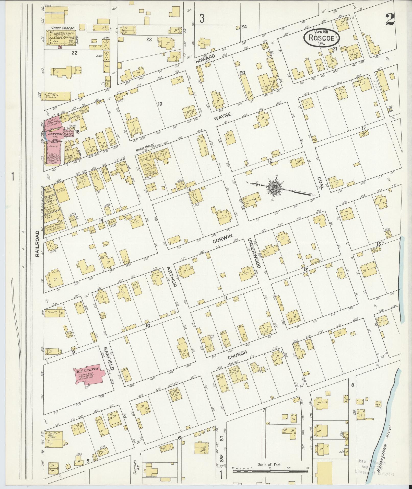 Sanborn Fire Insurance Map from Roscoe, Washington County, Pennsylvania (1911), Sheet #0002 - Complete Map Set gallery image, historic Sanborn map, vintage wall art, Pennsylvania Pennsylvania