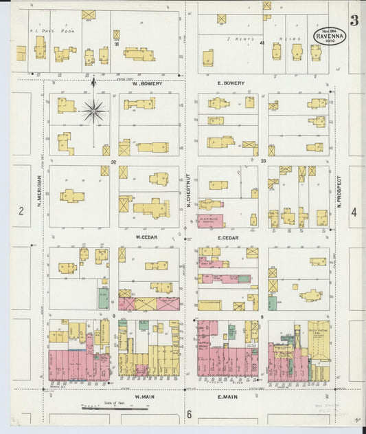 Sanborn Fire Insurance Map from Ravenna, Portage County, Ohio (1904), Sheet #0003 - Historic Sanborn Fire Insurance Map Print, vintage old map wall art, antique decor, genealogy gift, Ohio Ohio map