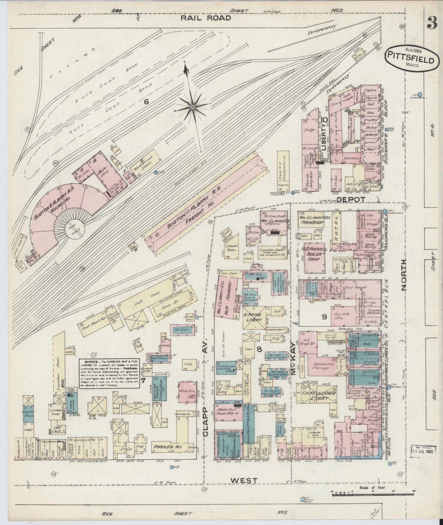 Sanborn Fire Insurance Map from Pittsfield, Berkshire County, Massachusetts (1884), Sheet #0003 - Complete Map Set gallery image, historic Sanborn map, vintage wall art, Massachusetts Massachusetts