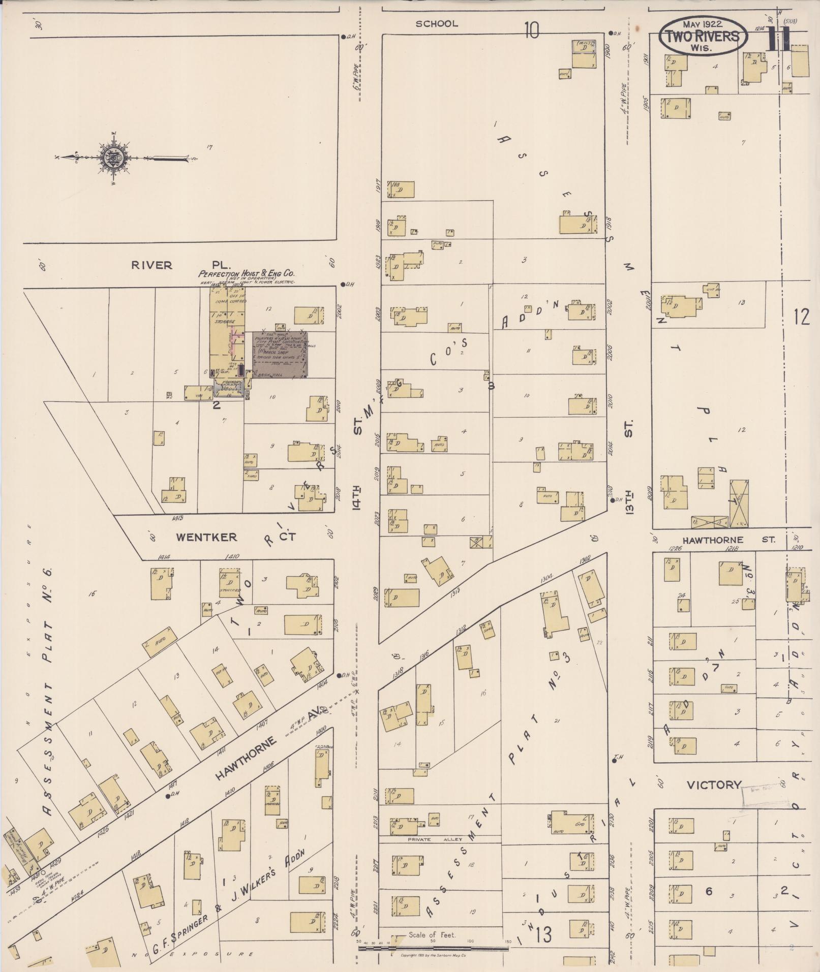 Sanborn Fire Insurance Map from Two Rivers, Manitowoc County, Wisconsin (1922), Sheet #0011 - Complete Map Set gallery image, historic Sanborn map, vintage wall art, Wisconsin Wisconsin