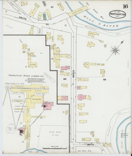 Sanborn Fire Insurance Map from Northampton, Hampshire County, Massachusetts (1889), Sheet #0016 - Historic Sanborn Fire Insurance Map Print, vintage old map wall art, antique decor, genealogy gift, Massachusetts Massachusetts map