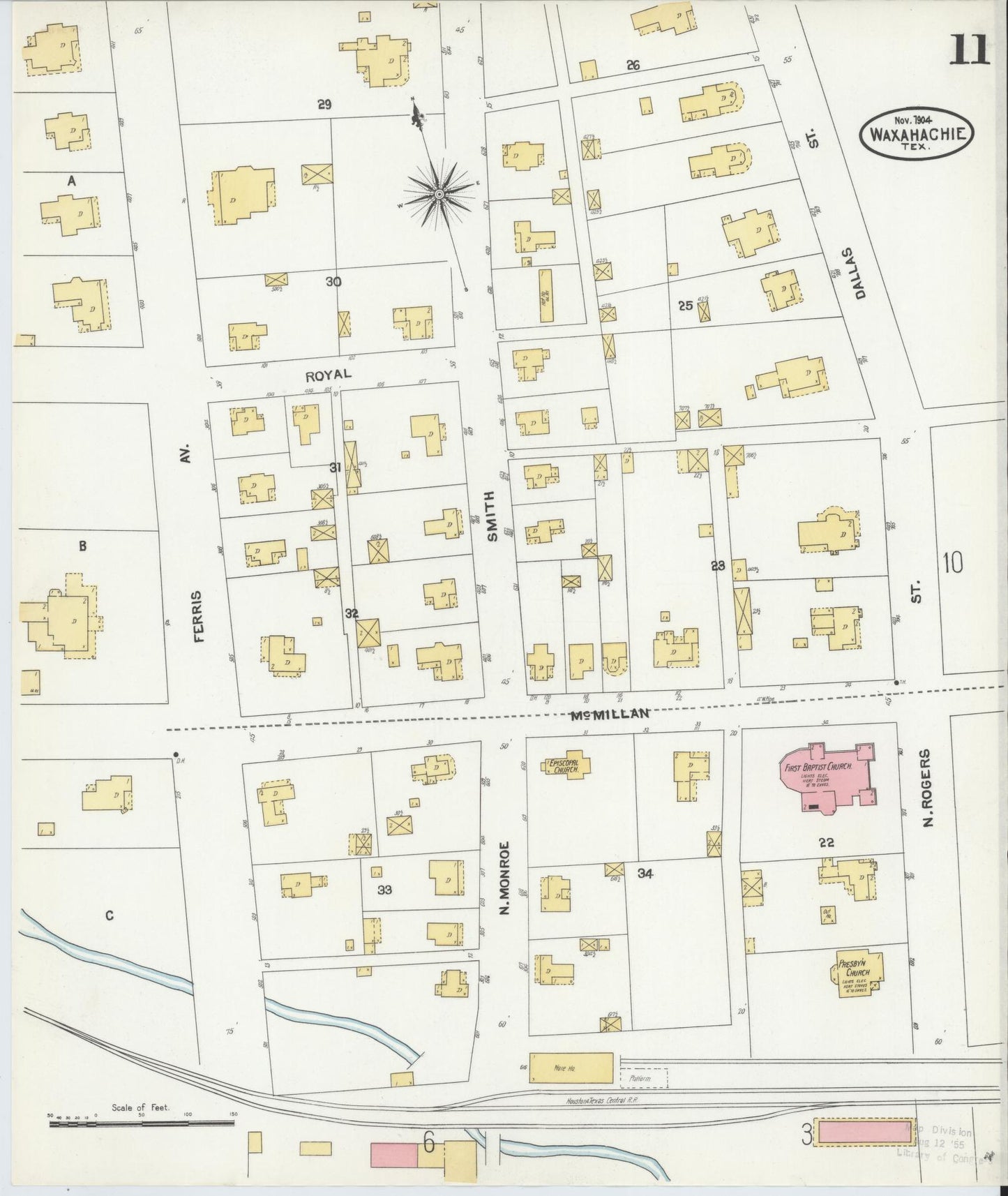 Sanborn Fire Insurance Map from Waxahachie, Ellis County, Texas (1904), Sheet #0011 - Complete Map Set gallery image, historic Sanborn map, vintage wall art, Texas Texas
