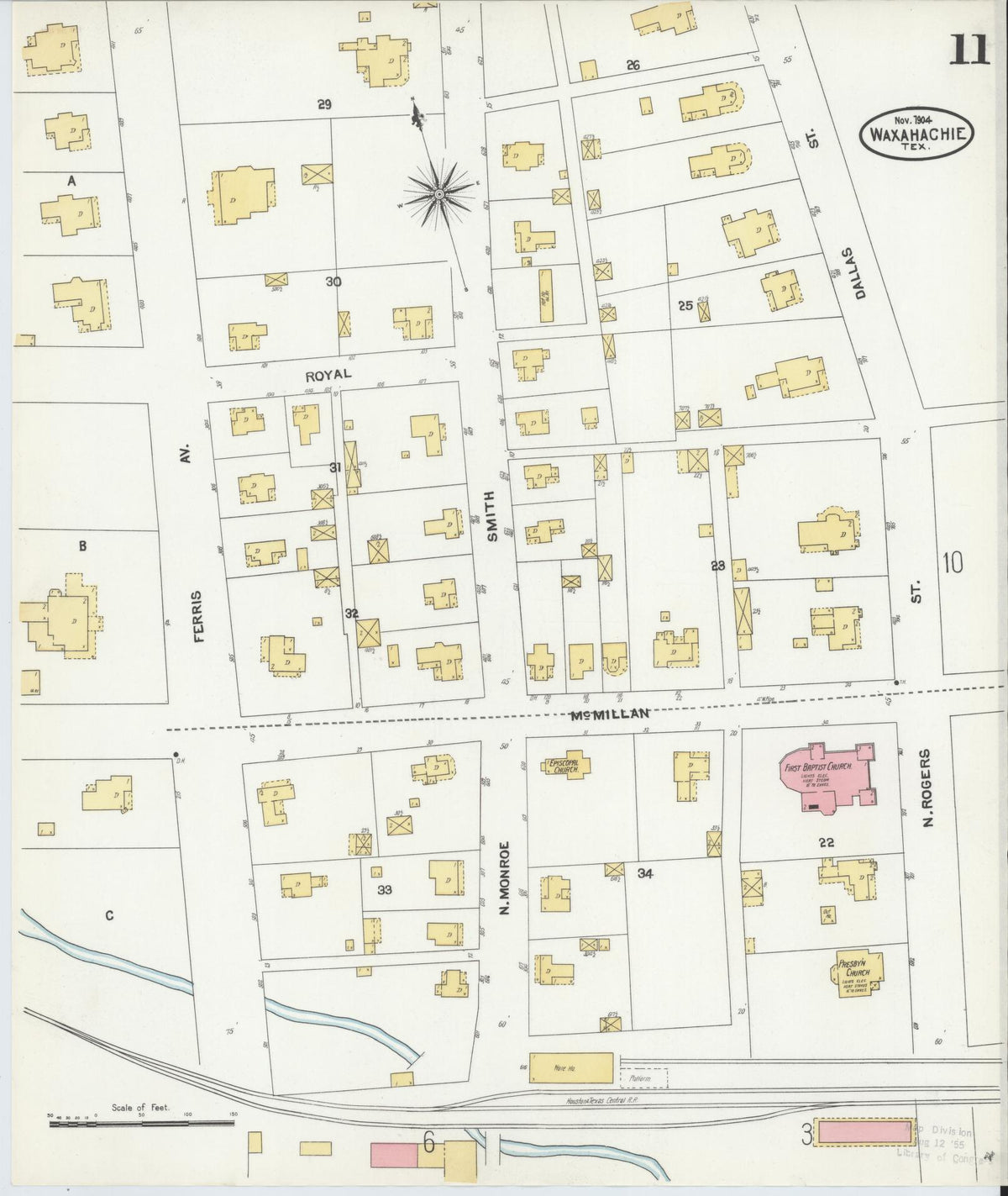 Sanborn Fire Insurance Map from Waxahachie, Ellis County, Texas (1904), Sheet #0011 - Complete Map Set gallery image, historic Sanborn map, vintage wall art, Texas Texas