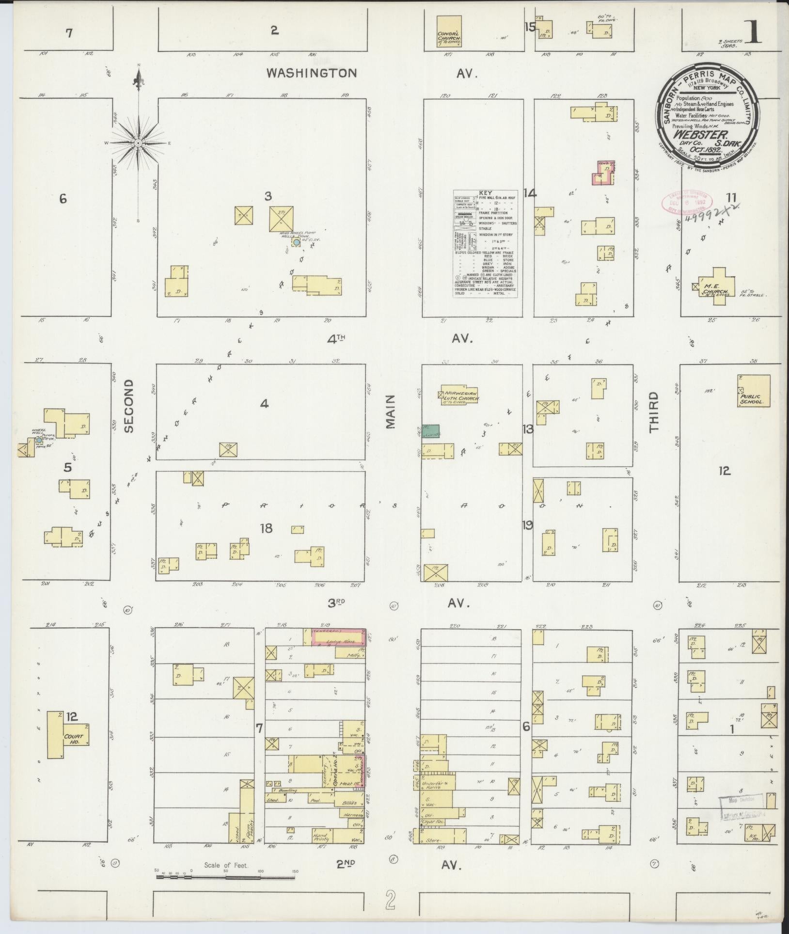Sanborn Fire Insurance Map from Webster, Day County, South Dakota (1892), Sheet #0001 - Historic Sanborn Fire Insurance Map Print, vintage old map wall art, antique decor, genealogy gift, South Dakota South Dakota map