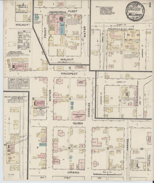 Sanborn Fire Insurance Map from Wellsburg, Brooke County, West Virginia (1884), Sheet #0001 - Historic Sanborn Fire Insurance Map Print, vintage old map wall art, antique decor, genealogy gift, West Virginia West Virginia map