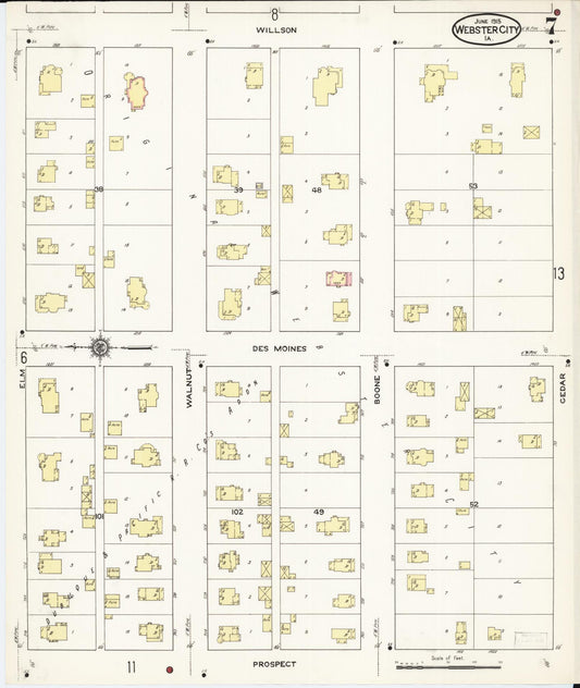 Sanborn Fire Insurance Map from Webster City, Hamilton County, Iowa (1915), Sheet #0007 - Historic Sanborn Fire Insurance Map Print, vintage old map wall art