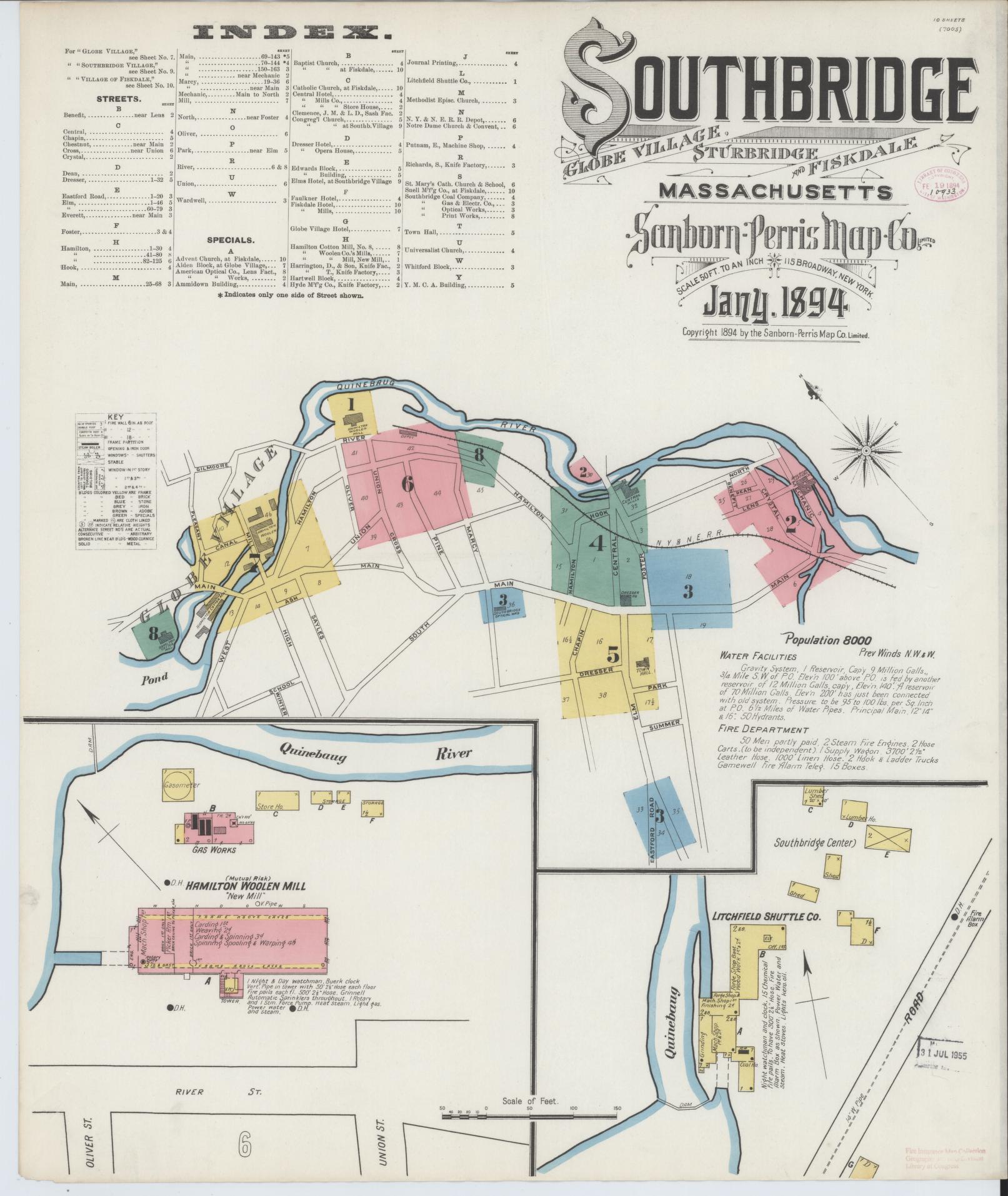Sanborn Fire Insurance Map from Southbridge, Worcester County, Massachusetts. (1894) – Historic Sanborn Fire Insurance Map Print