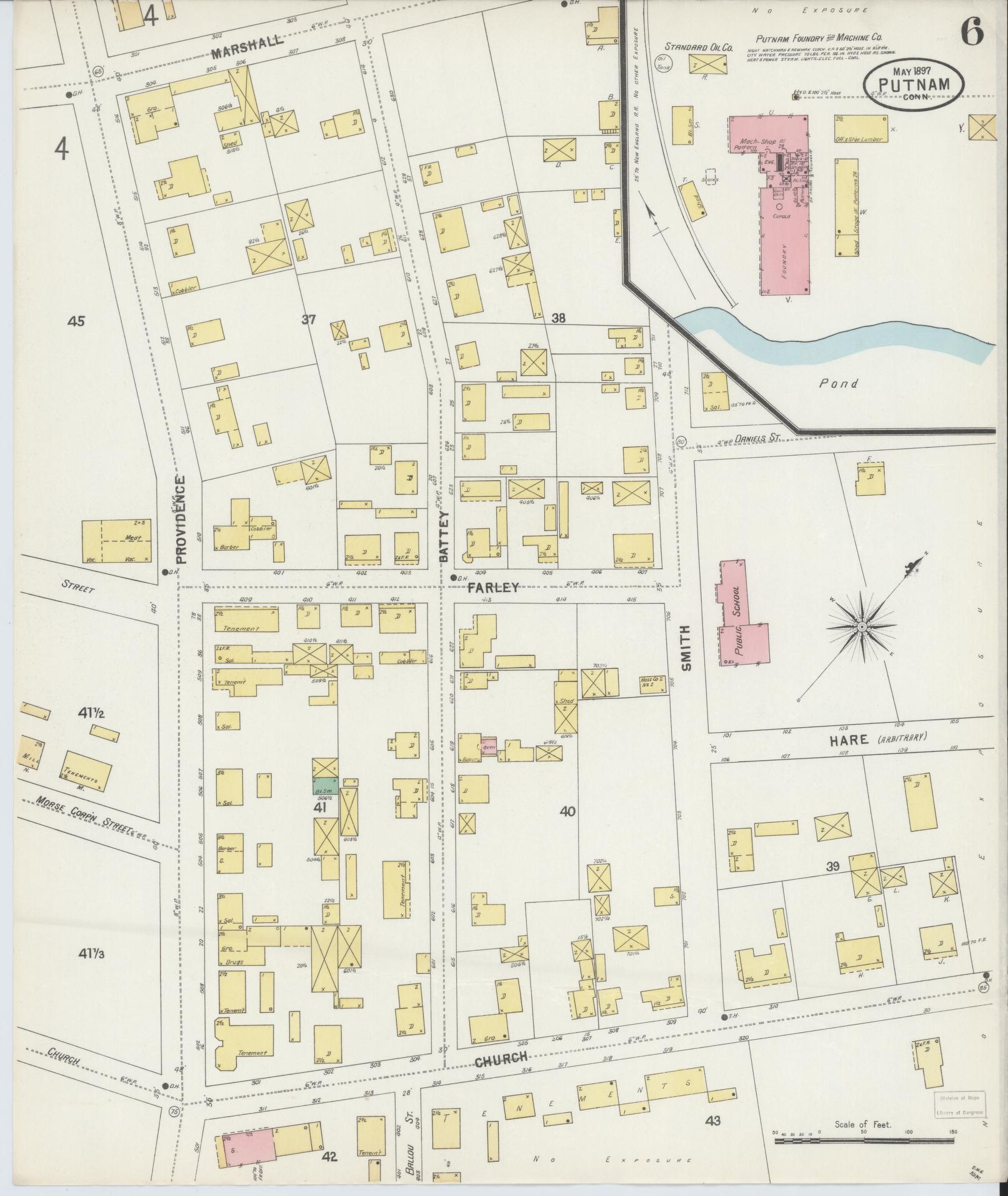 Sanborn Fire Insurance Map from Putnam, Windham County, Connecticut (1897), Sheet #0006 - Complete Map Set gallery image, historic Sanborn map, vintage wall art, Connecticut Connecticut