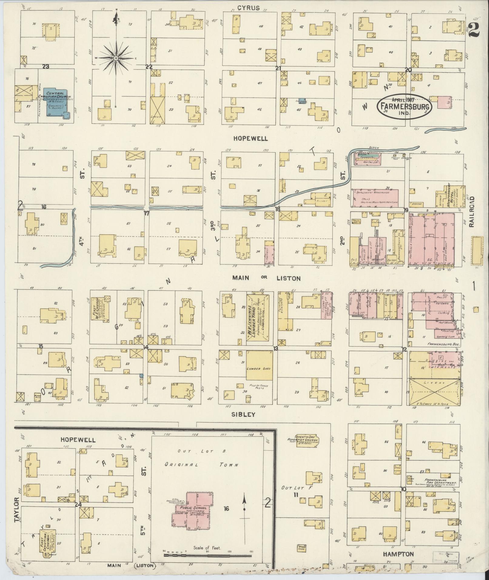 Sanborn Fire Insurance Map from Farmland, Randolph County, Indiana (1907), Sheet #0002 - Complete Map Set gallery image, historic Sanborn map, vintage wall art, Indiana Indiana