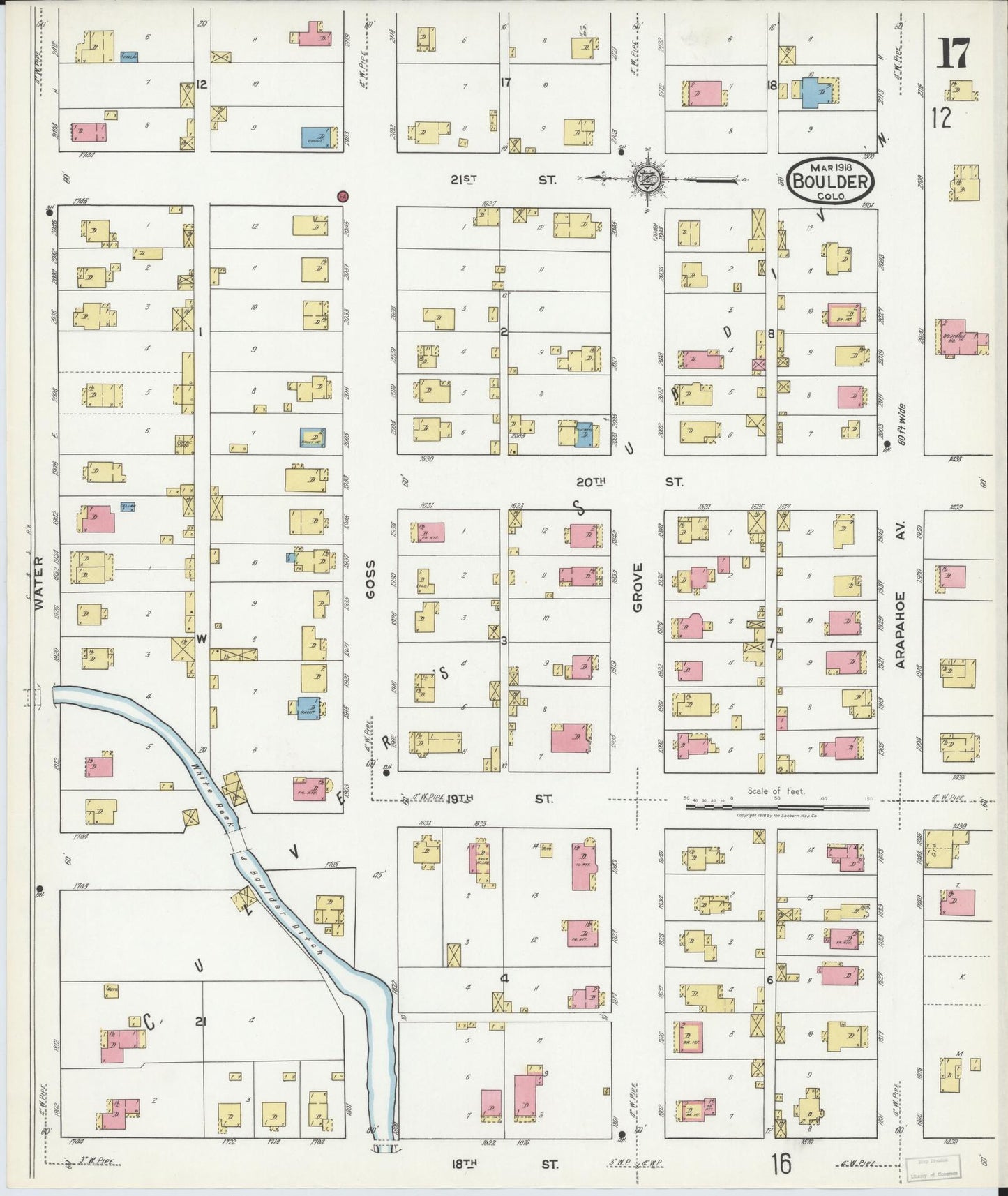 Sanborn Fire Insurance Map from Boulder, Boulder County, Colorado (1918), Sheet #0017 - Complete Map Set gallery image, historic Sanborn map, vintage wall art, Colorado Colorado