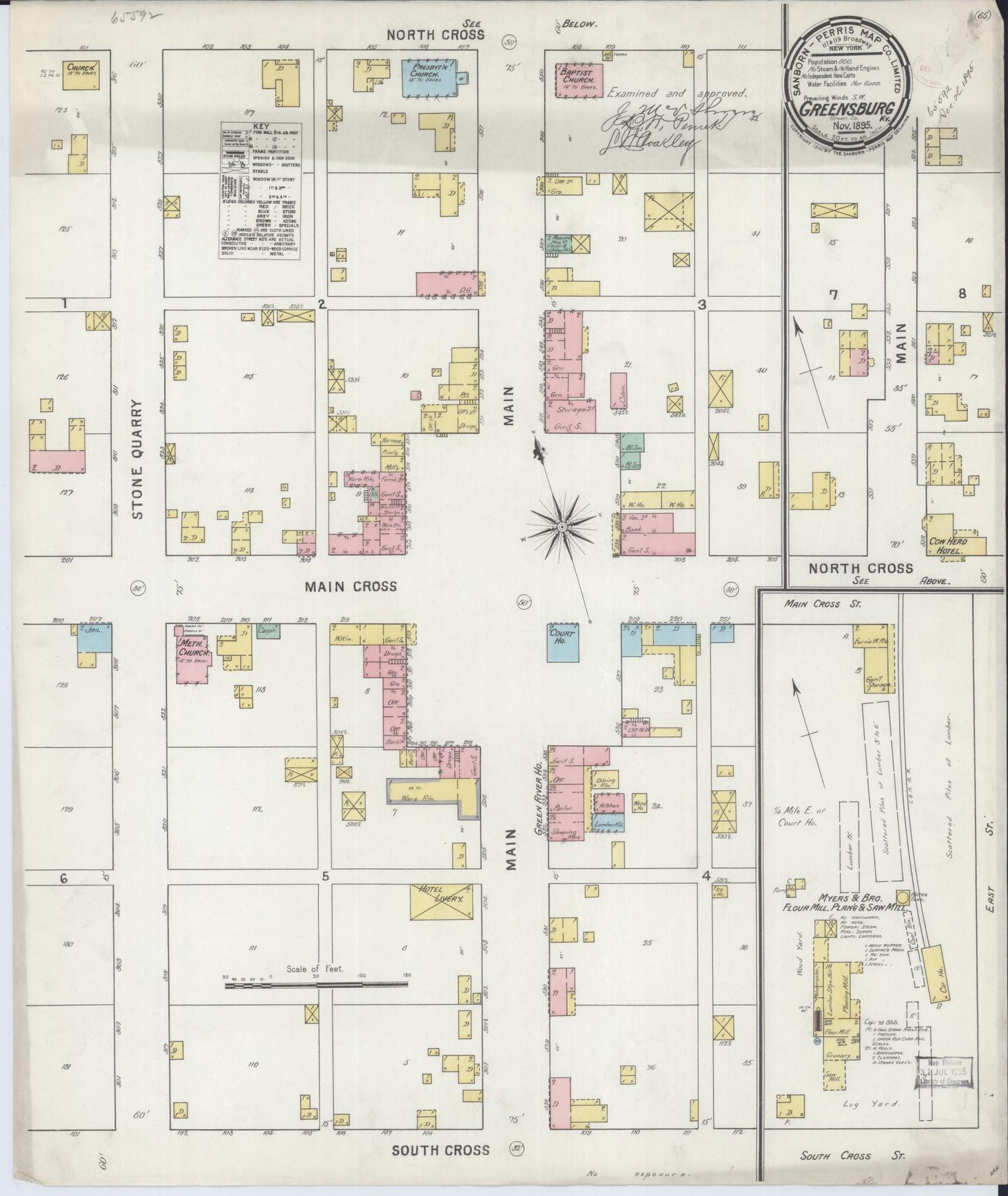 Sanborn Fire Insurance Map from Greensburg, Green County, Kentucky (1895), Sheet #0001 - Historic Sanborn Fire Insurance Map Print, vintage old map wall art, antique decor, genealogy gift, Kentucky Kentucky map