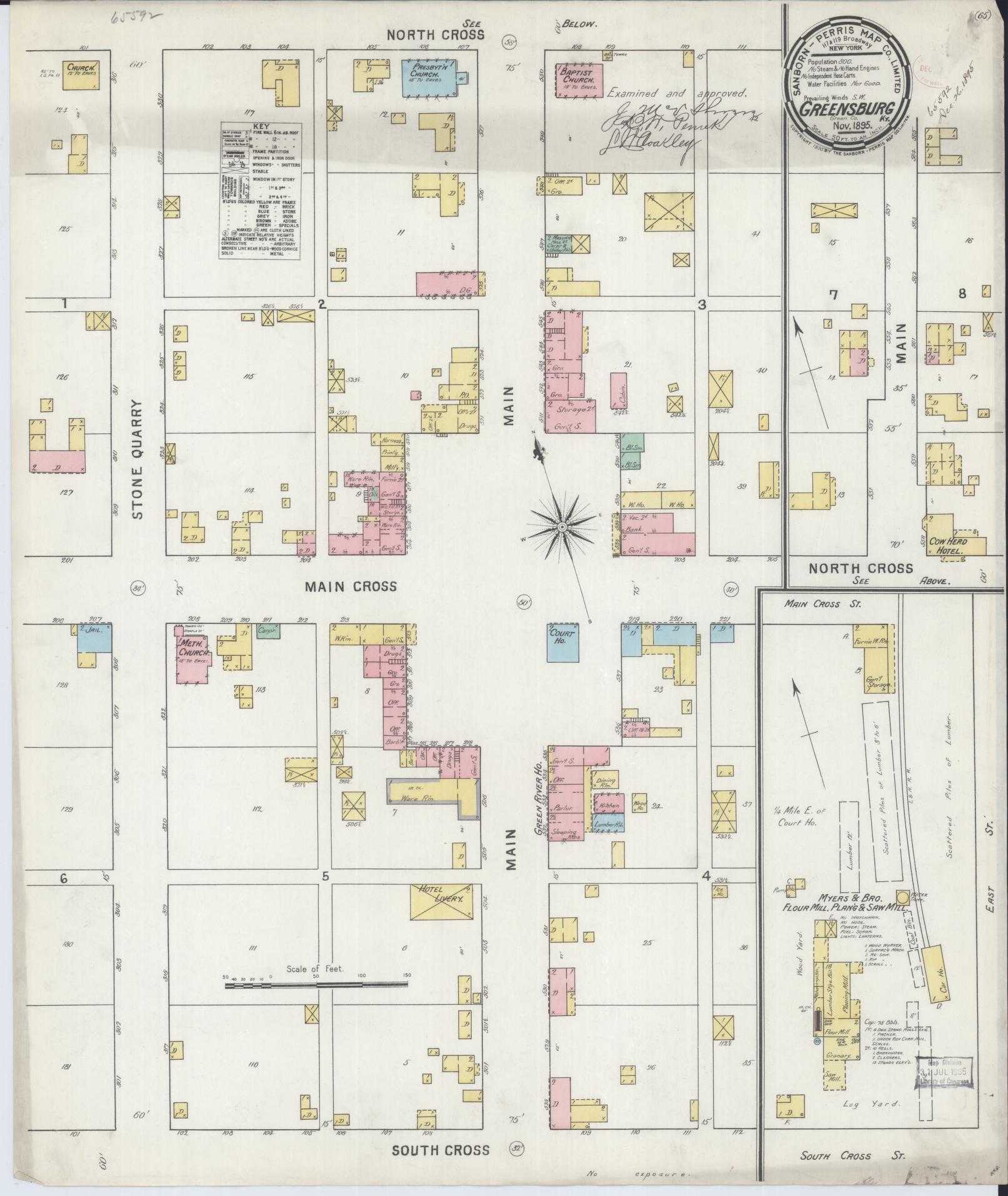 Sanborn Fire Insurance Map from Greensburg, Green County, Kentucky (1895), Sheet #0001 - Historic Sanborn Fire Insurance Map Print, vintage old map wall art, antique decor, genealogy gift, Kentucky Kentucky map