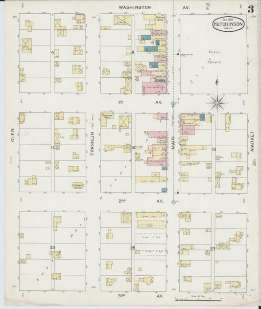Sanborn Fire Insurance Map from Hutchinson, Mcleod County, Minnesota (1893), Sheet #0003 - Historic Sanborn Fire Insurance Map Print, vintage old map wall art, antique decor, genealogy gift, Minnesota Minnesota map
